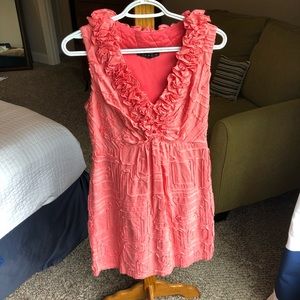 Ruffle V Neck Coral Dress